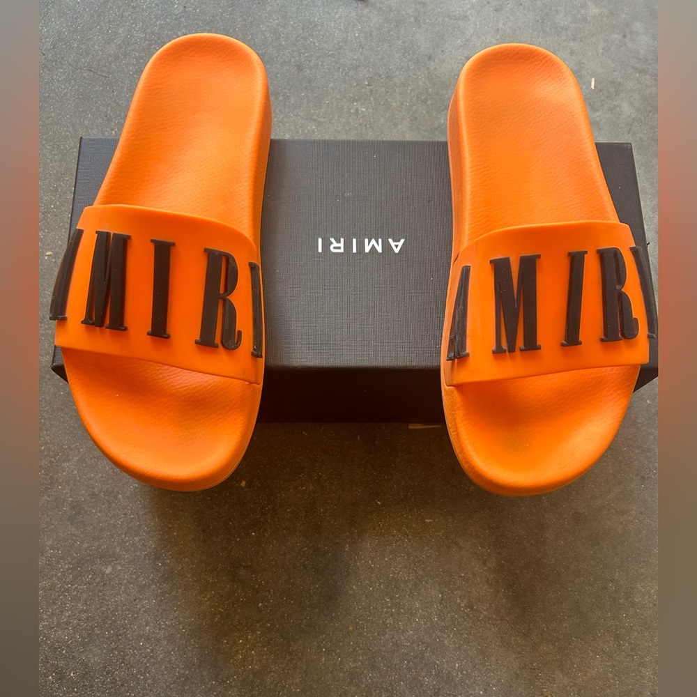 Authentic Used Orange Amiri logo pool slide Sz 40 (7 Mens)